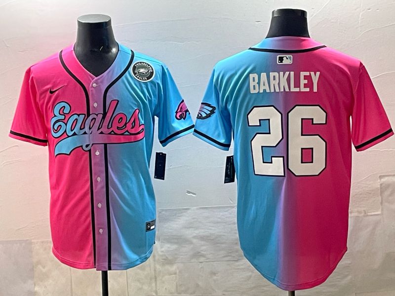 Men 2025 Philadelphia Eagles #26 Barkley Blue pink Nike Limited NFL Jersey style 09